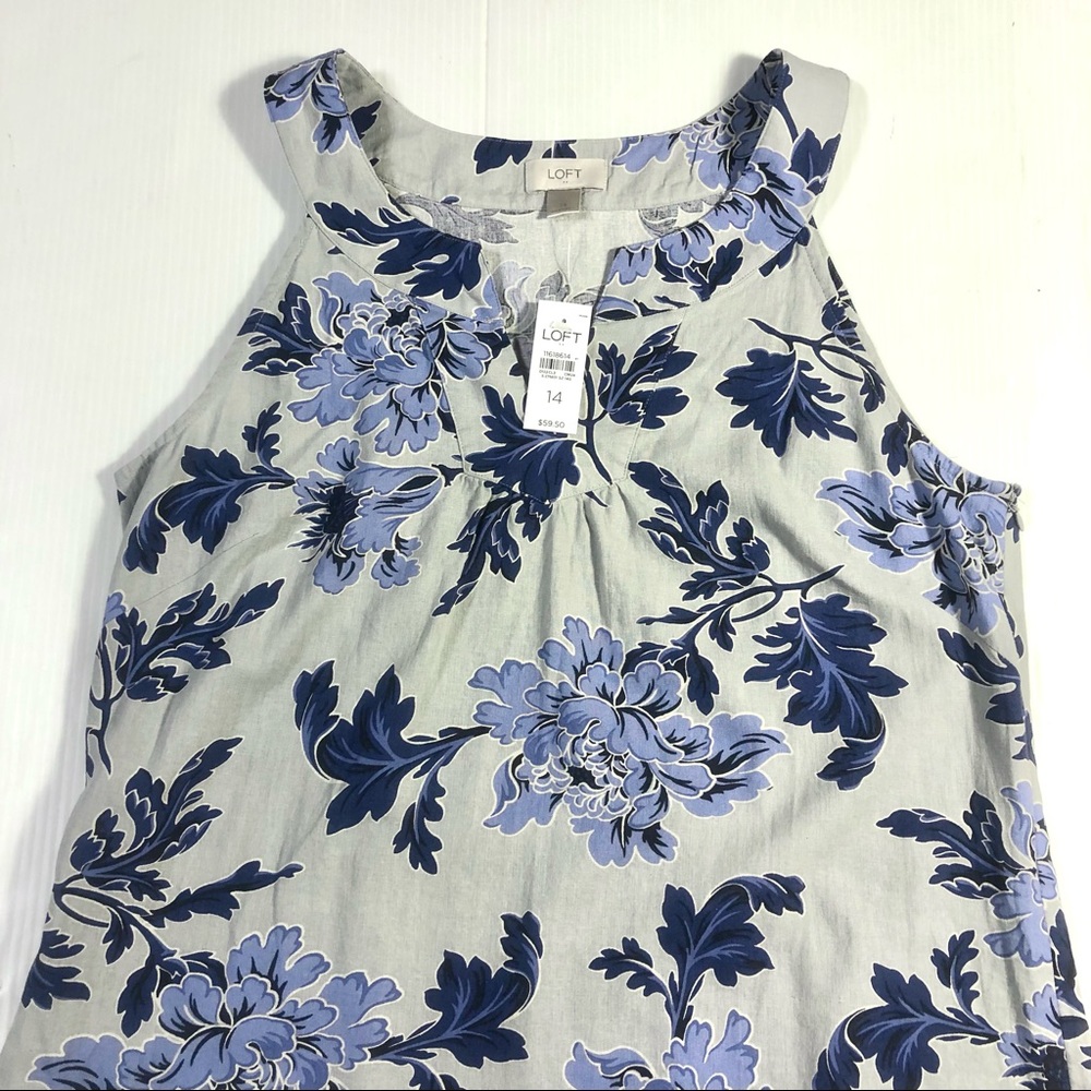 LOFT Navy and Light Blue Floral Dress